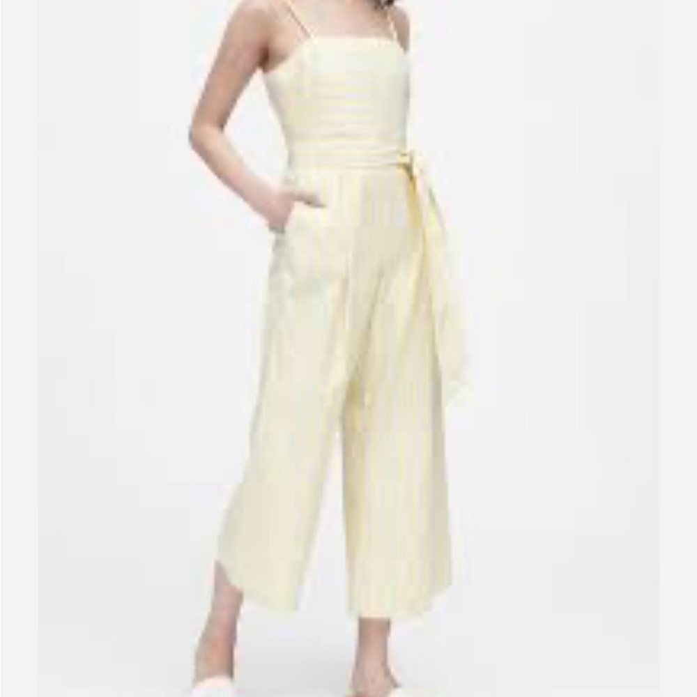 Banana Republic Yellow Striped Cropped Jumpsuit with belt